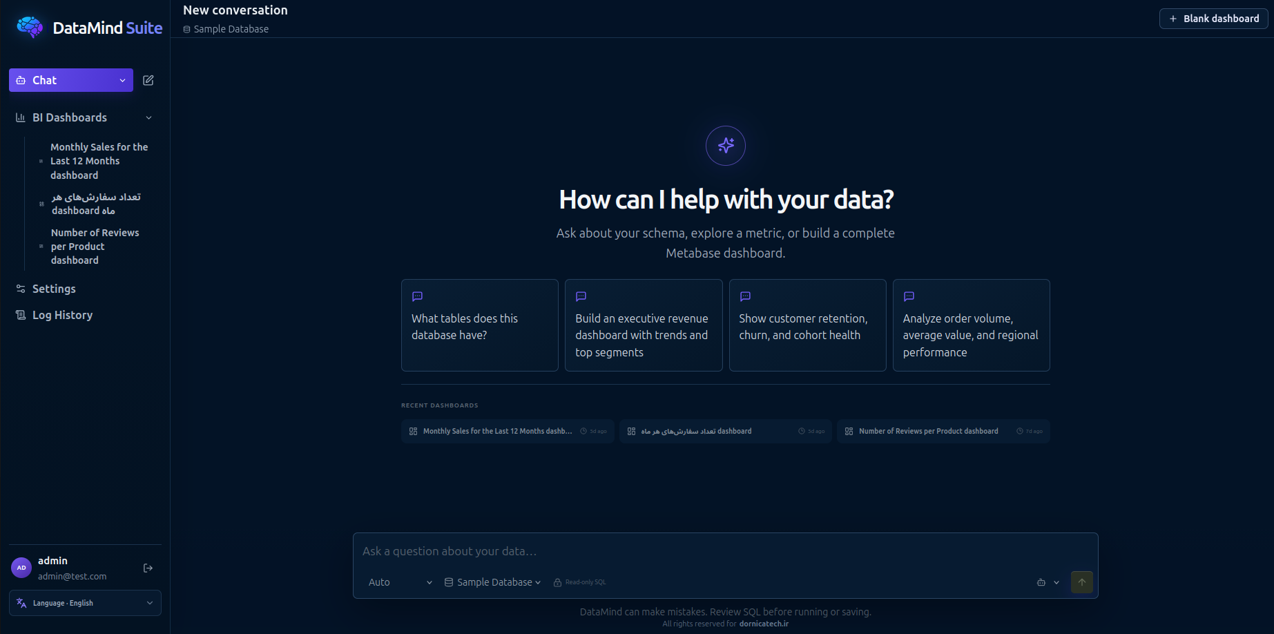محیط چت هوشمند DataMind Suite برای تحلیل داده با استفاده از زبان طبیعی